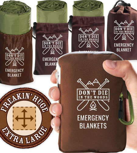 - Freakin’ Huge Emergency Blankets [4-Pack] Extra-Large Thermal Mylar Space Blankets with Ripstop Nylon Stuff Sacks + Carabiner Zipper Pack