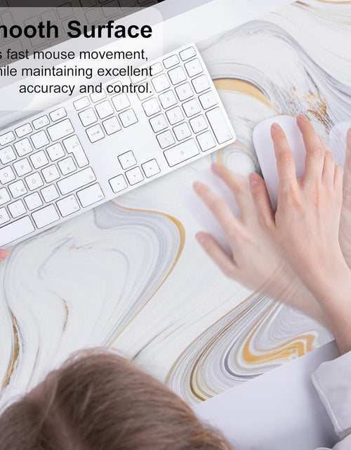 Load image into Gallery viewer, White Mouse Pad, Cute Marble Large Desk Mat, PU Leather Desk Protector Mousepad, Gold Grey Striped Waterproof Computer Keyboard Gaming Mouse Pads, Non Slip Extended Writing Pad 31.5" X 15.7"
