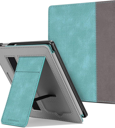Stand Case for All-New Kindle Oasis (10Th Generation, 2019 Release and 9Th Generation, 2017 Release) - Premium PU Leather Sleeve Cover with Card Slot and Hand Strap, Turquoise/Brown