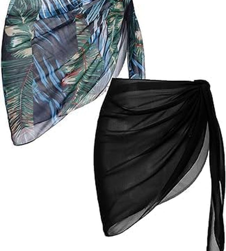 2 Pieces Women Beach Sarongs Sheer Cover Ups Chiffon Bikini Wrap Skirt for Swimwear S-XXL