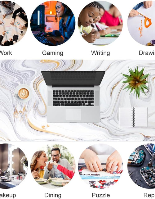 Load image into Gallery viewer, White Mouse Pad, Cute Marble Large Desk Mat, PU Leather Desk Protector Mousepad, Gold Grey Striped Waterproof Computer Keyboard Gaming Mouse Pads, Non Slip Extended Writing Pad 31.5" X 15.7"
