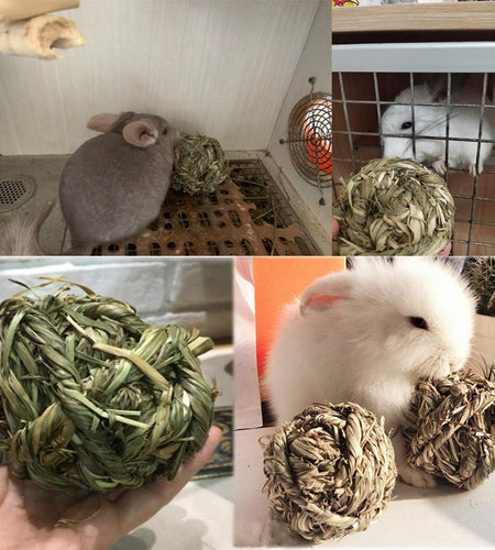 Bunny Grass Toy Natural Timothy Grass Small Animal Activity Play Chew Ball for Rabbits Hamster Guinea Pigs Gerbils(4 Pack)