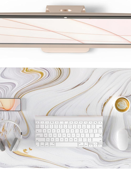Load image into Gallery viewer, White Mouse Pad, Cute Marble Large Desk Mat, PU Leather Desk Protector Mousepad, Gold Grey Striped Waterproof Computer Keyboard Gaming Mouse Pads, Non Slip Extended Writing Pad 31.5" X 15.7"
