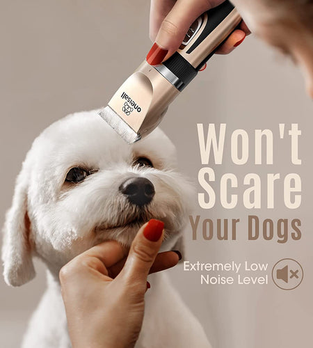 Dog Clippers Low Noise, 2-Speed Quiet Dog Grooming Kit Rechargeable Cordless Pet Hair Clipper Trimmer Shaver for Small and Large Dogs Cats Animals (Gold)