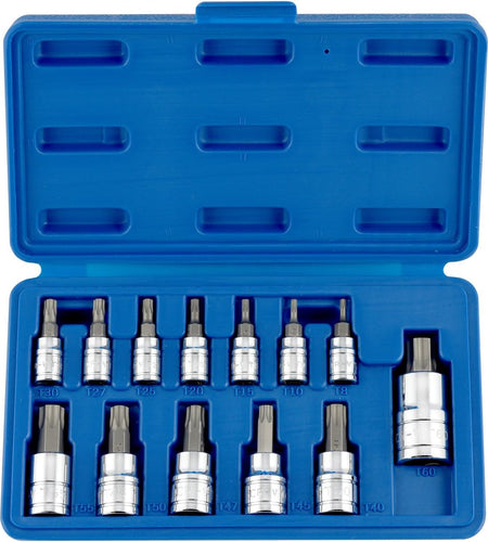 10071A 13-Piece Metric Hex Bit Socket Set, Torx Bit Socket Set, S2 and Cr-V Steel, 1/4-Inch, 3/8-Inch and 1/2-Inch Drive, 2Mm to 14Mm, Torx Bit Set, Torque Bit Set, Torx Socket Set