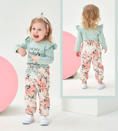 Newborn Infant Baby Girl Clothes Ruffle Romper Toddler Girl Floral Cotton Pant Sets Girls' Clothing Outfit