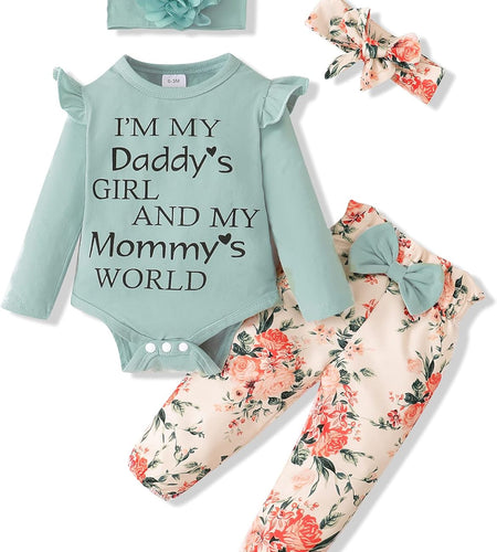 Newborn Infant Baby Girl Clothes Ruffle Romper Toddler Girl Floral Cotton Pant Sets Girls' Clothing Outfit